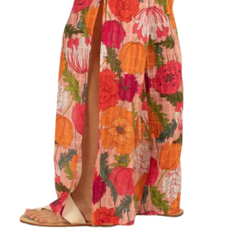 SOLD TRINA TURK NWT Women's SUNNY BLOOM Slit Pant Cover Up Multi Floral Print L - Picture 6 of 13